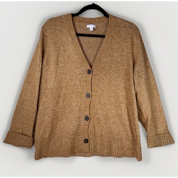 J.Jill Sweater Cardigan Women Large Mustard Yellow Gold Knit Cotton Blend Button - Picture 1 of 9